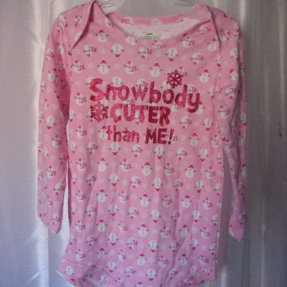 Holiday Time Snowbody Cuter than Me Infant Girl Pink Snowman One Piece Sz 12M NW
